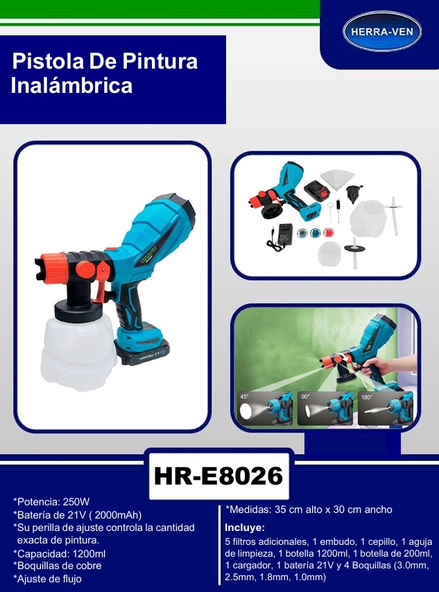 PISTOLA DE PINTURA INALAMBRICA 21V 250W 2000MAH