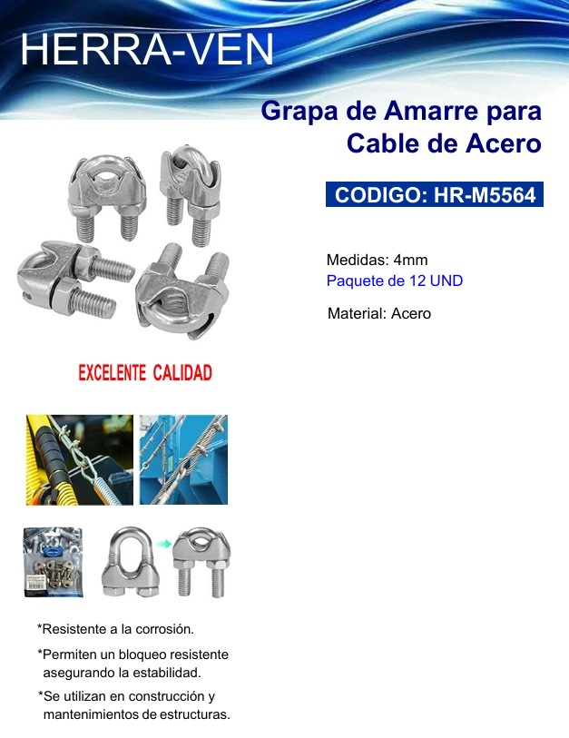 PERNO P/GUAYA DE ACERO 4MM - ACERO - 12UND