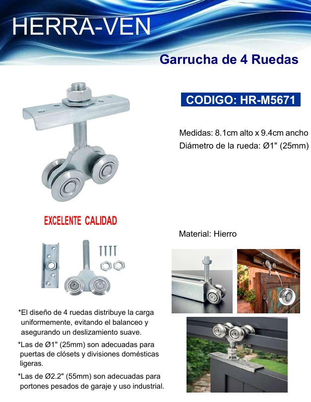 GARRUCHA DE 4 RUEDAS 8.1 CM X 9.4CM 1" HIERRO