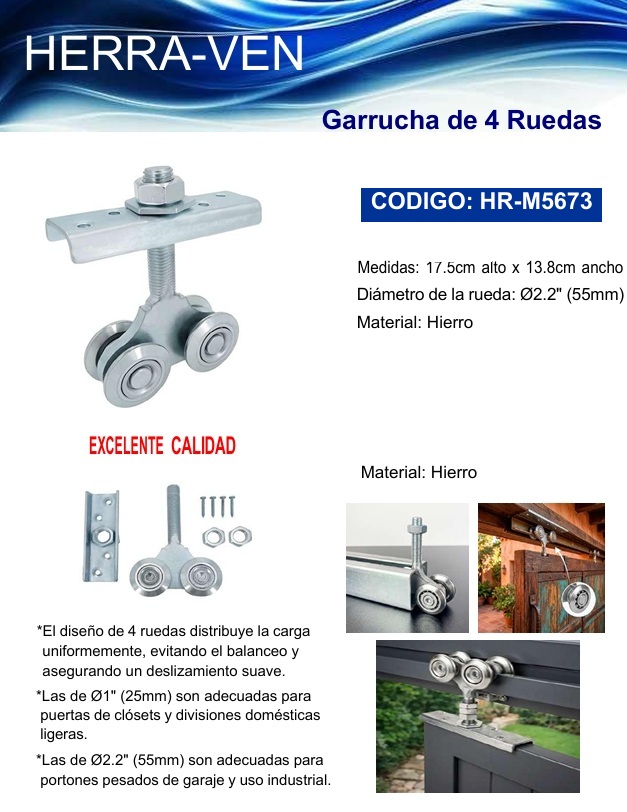 GARRUCHA DE 4 RUEDAS 8.1 CM X 9.4CM 2.2" HIERRO