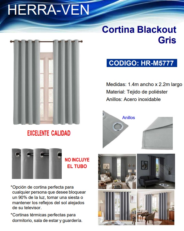 CORTINA BLACKOUT GRIS 1,4 X 2,2 MTS