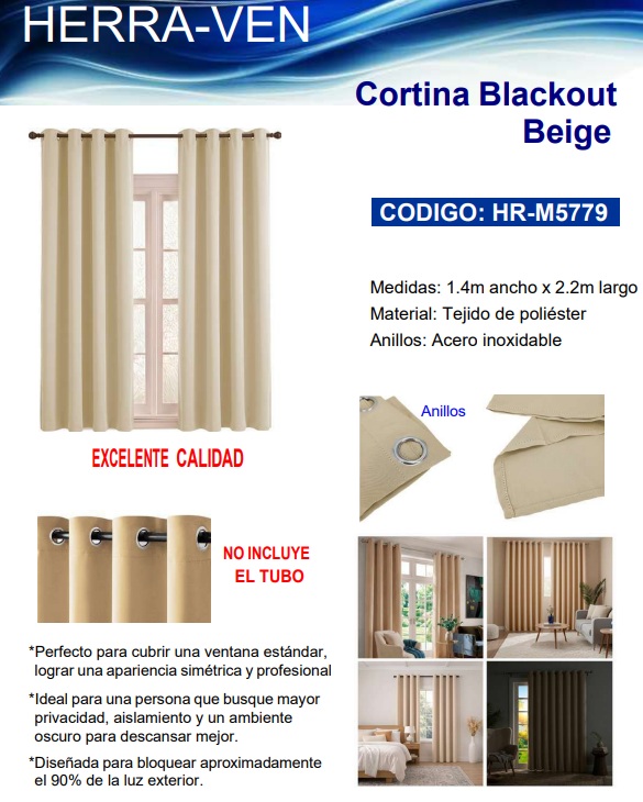 CORTINA BLACKOUT BEIGE 1,4 X 2,2 MTS