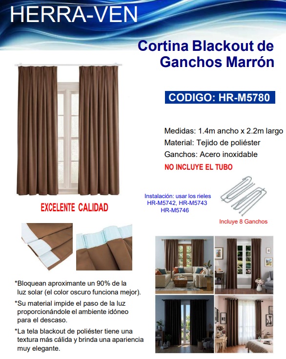 CORTINA BLACKOUT DE GANCHOS MARRON 1,4 X 2,2 MTS