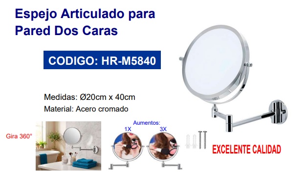 ESPEJO P/PARED ARTICULADO - 2 CARAS - METAL