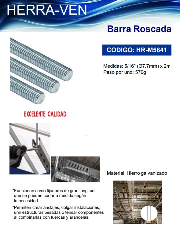 BARRA ROSCADA 5/16 X 2MTS