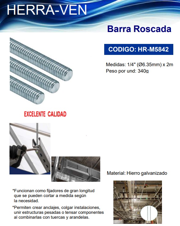 BARRA ROSCADA 1/4 X 2MTS