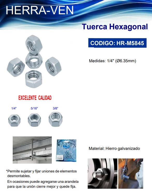 TUERCA HEX 1/4 (10UND)