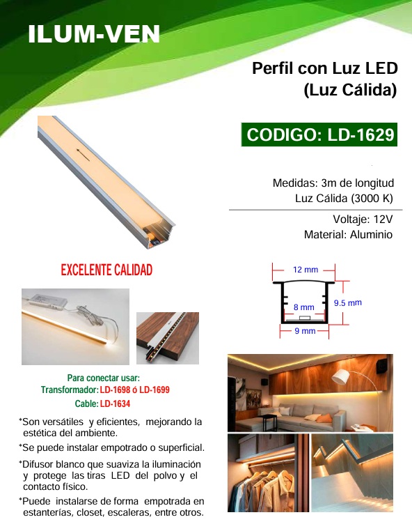 PERFIL CON LUZ LED CALIDA