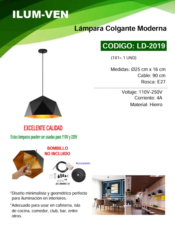 LAMP COLG VINTAGE HEX - E27 4AMP - 25X16CM - HIERRO