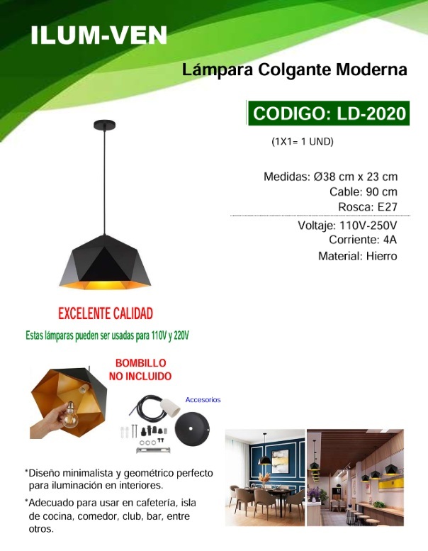 LAMP COLG VINTAGE HEX - E27 4AMP - 38X23CM - HIERRO