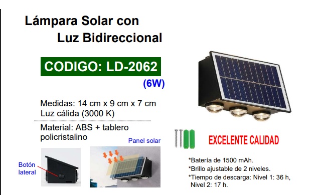 LAMP APLIQUE SOLAR LUZ BIDIRECCIONAL