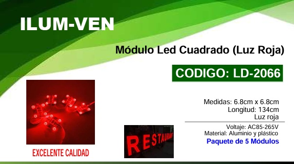 MODULO LED CUAD - ROJO - 110V - 6,8X6,8CM - LARGO 1,3MTS (UND)