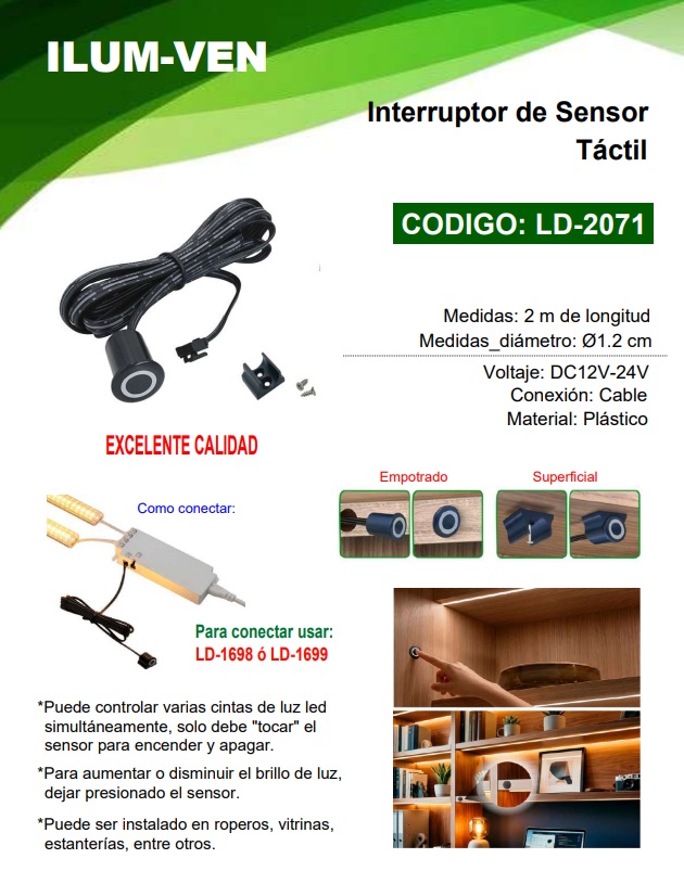 INTERRUPTOR SENSOR TACTIL DC12V 24V - 2M