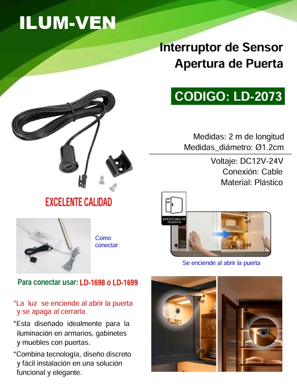 INTERRUPTOR SENSOR APERTURA PUERTA 12V - 2M