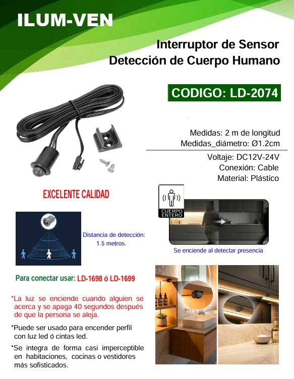 INTERRUPTOR SENSOR CUERPO HUMAN 12V - 2M