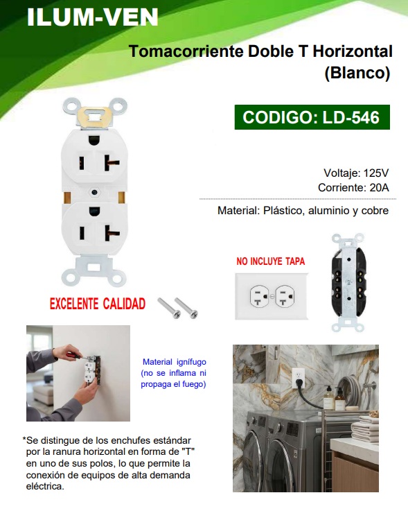TOMA CORR DOBL 20AMP T HORIZ - BLANCO