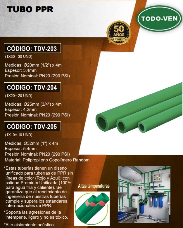 TUBO PPR 3/4 X25MM X 4MTS - 4,2MM - 290 PSI - PN 20 - AGUA FRIA CALIENTE