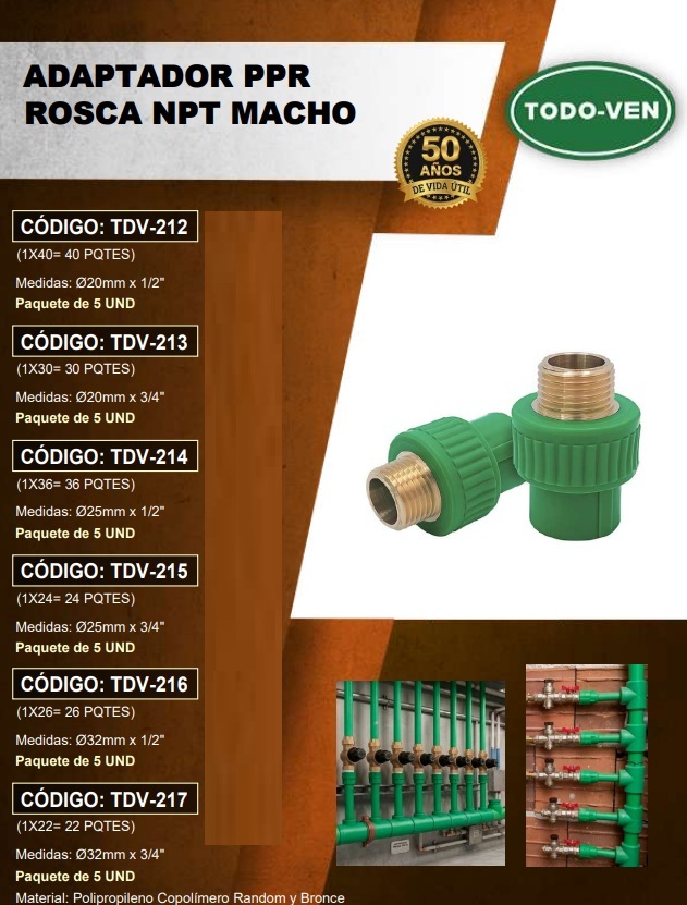 ADAPT PPR - 32MM X 3/4 NPT MACHO - UND