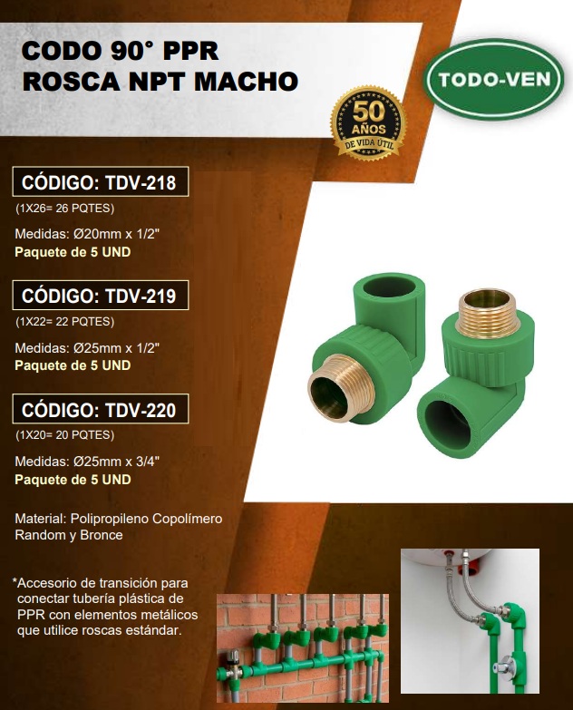 CODO 90° ADAPT PPR - 20MM X 1/2 NPT MACHO - UND