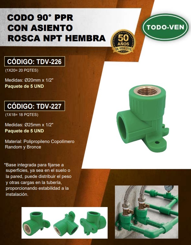 CODO 90° C/ ASIENTO ADAPT PPR - 25MM X 1/2 NPT HEMBRA - UND