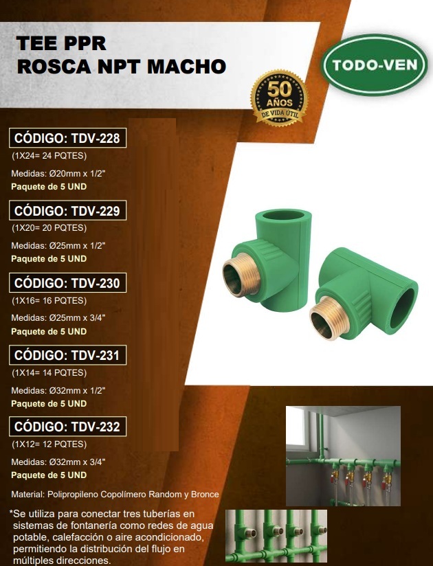 TEE ADAPT PPR - 32MM X 3/4 NPT MACHO - UND