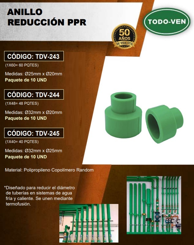 ANILLO REDUCTOR PPR - 32MM A 20MM - UND
