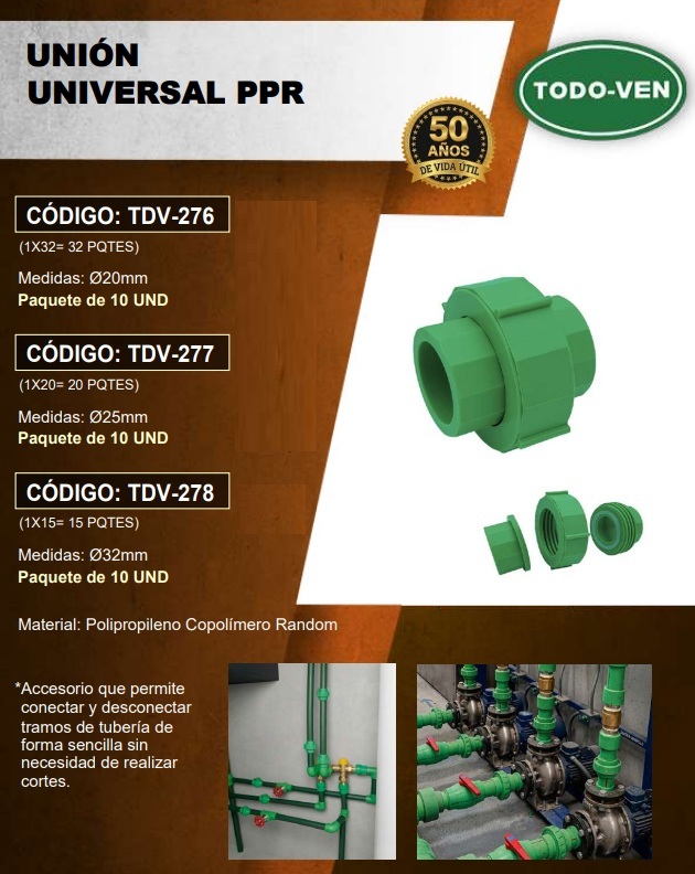 UNION PATENTE PPR - 32MM - UND